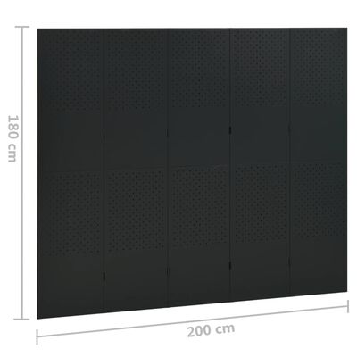 vidaXL 5-paneļu istabas aizslietņi, 2 gab., melni, 200x180 cm, tērauds