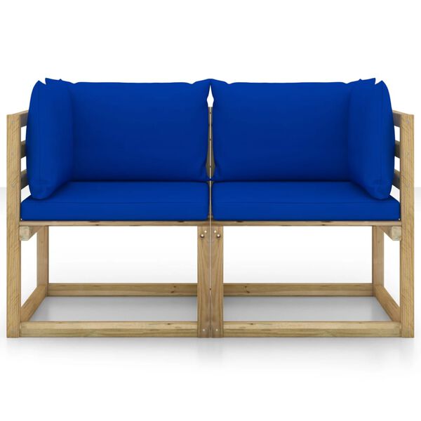 vidaXL dārza stūra dīvāni ar matračiem, 2 gab., zaļi impregnēta priede