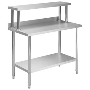 vidaXL virtuves darba galds ar plauktu, 120x60x120 cm, tērauds