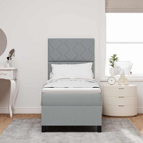 vidaXL Kastītes atsperu gulta ar LED Gai&scaron;i pelēka 80 x 200 cm audums