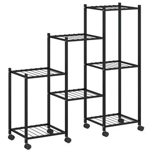 vidaXL puķu statīvs ar riteņiem, 83x25x83,5 cm, melns, dzelzs