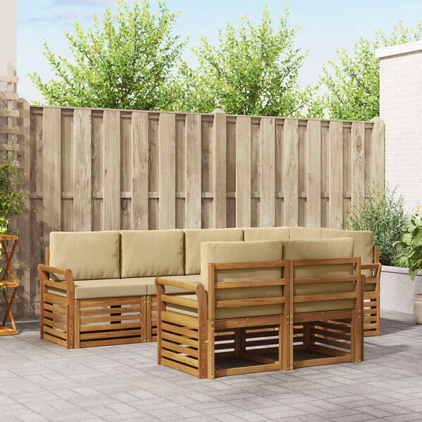 vidaXL Dīvāna komplekti 7 pcs Dabisks un bē&scaron;s Cietā akācijas koks