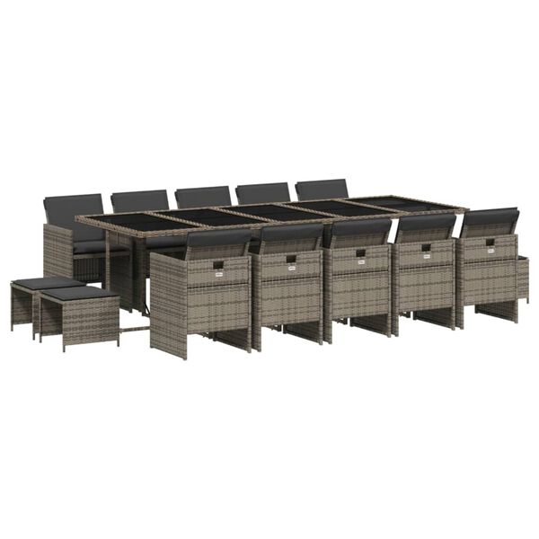 vidaXL 15-daļīgs dārza mēbeļu komplekts ar matračiem, PE rotangpalma