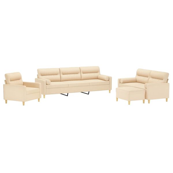 vidaXL četrdaļīgs dīvānu komplekts ar spilveniem, krēmkrāsas audums