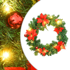 vidaXL Ziemassvētku vainags ar LED lampiņām, zaļ&scaron;, 60 cm, PVC