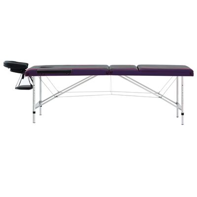 vidaXL saliekams masāžas galds, 3 daļas, alumīnijs, melns ar violetu