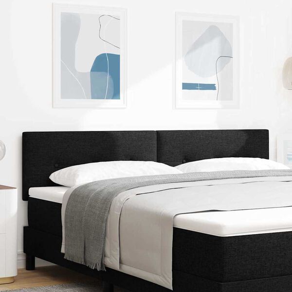 vidaXL LED gultas galva ar galvas klāju Melna 180 cm Poliesters