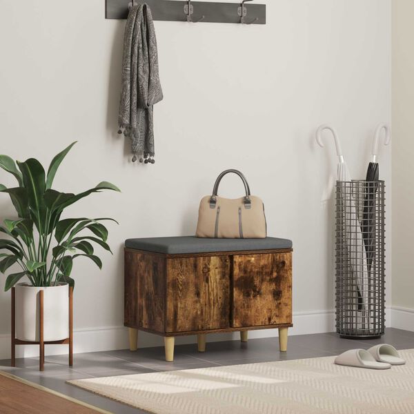 vidaXL Zāles sols ar spilvenu ar durvīm Dūmaka ozols 60 x 38 x 46 cm