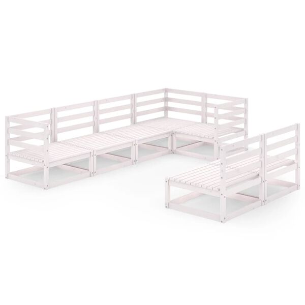 vidaXL 7-daļīgs dārza atpūtas mēbeļu komplekts, balts priedes koks