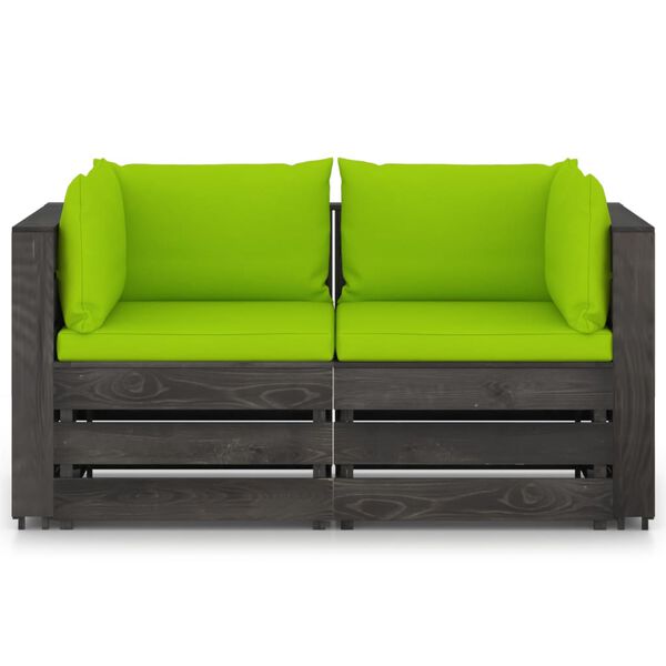 vidaXL divvietīgs dārza dīvāns ar matračiem, pelēks, impregnēts koks