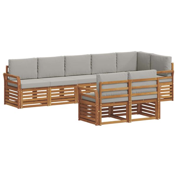 vidaXL Dīvāna komplekti ar spilvenu 8 pcs Dabīgs un gai&scaron;i pelēks