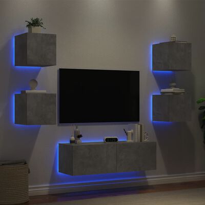 vidaXL TV sienas skapīši ar LED, 5 gab., betona pelēki