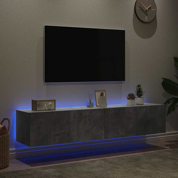 vidaXL TV galdiņi ar LED lampiņām, 2 gab., betona pelēki, 80x35x31 cm
