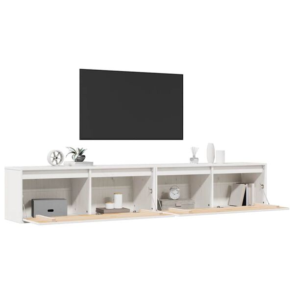 vidaXL sienas skapī&scaron;i, 2 gab., balti, 100x30x35 cm, priedes masīvkoks