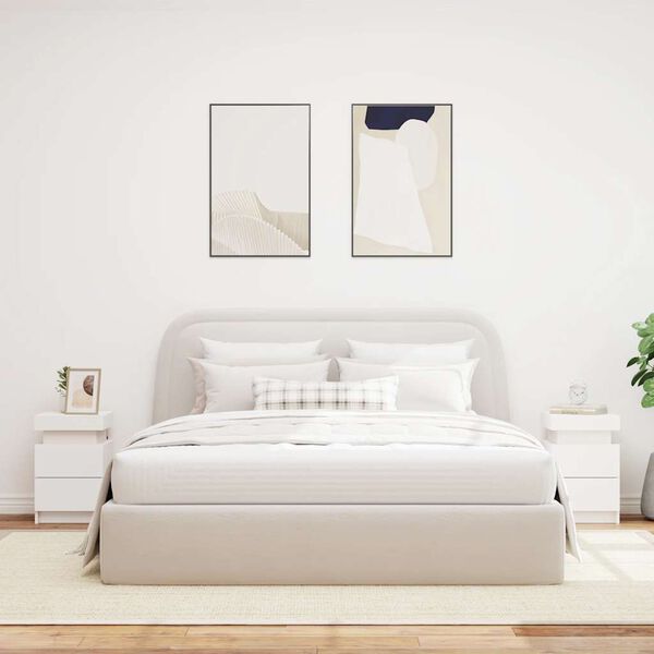 vidaXL naktsskapī&scaron;i ar LED lampām, 2 gab., balti, 35x39x55 cm