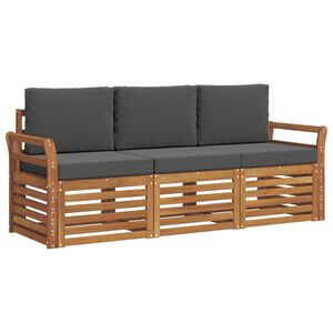 vidaXL Dīvāna komplekti 3 pcs Dabisks un antracīts Cietā akācijas koks