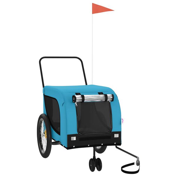 vidaXL mājdzīvnieku velo piekabe, zila ar melnu, audums un dzelzs