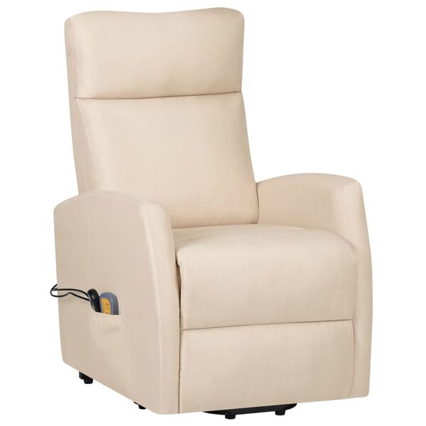 vidaXL masāžas krēsls, paceļams, krēmkrāsas audums