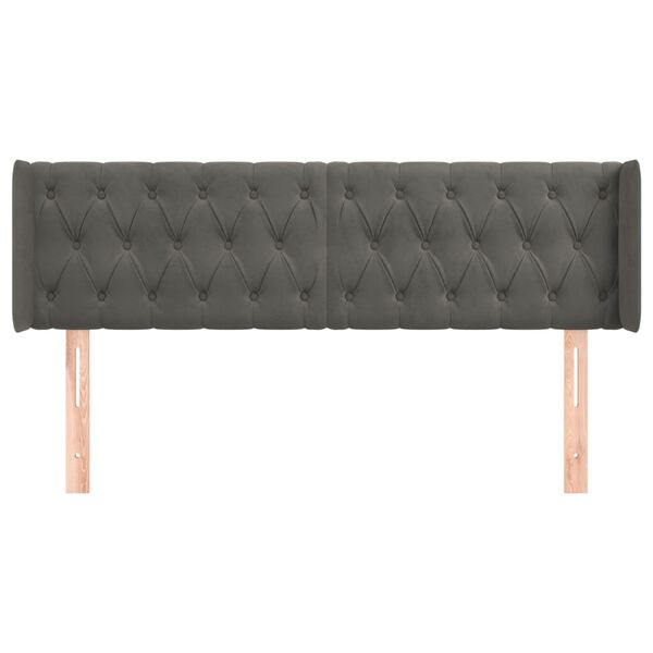 vidaXL galvgalis ar malām, tum&scaron;i pelēks samts, 147x16x78/88 cm