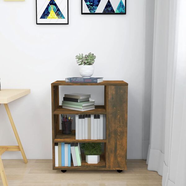 vidaXL plaukts uz riteņiem, ozolkoka, 60x35x75 cm, inženierijas koks