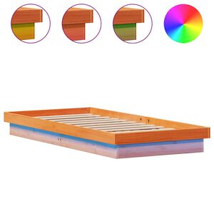 vidaXL gultas rāmis ar LED, vaska brūnas, 90x200 cm, priedes masīvkoks