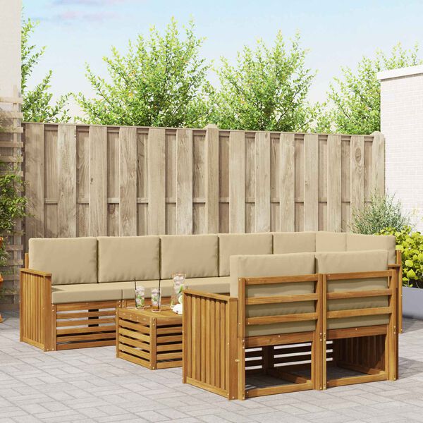 vidaXL Dīvāna komplekti 9 pcs Dabisks un bē&scaron;s Cietā akācijas koks