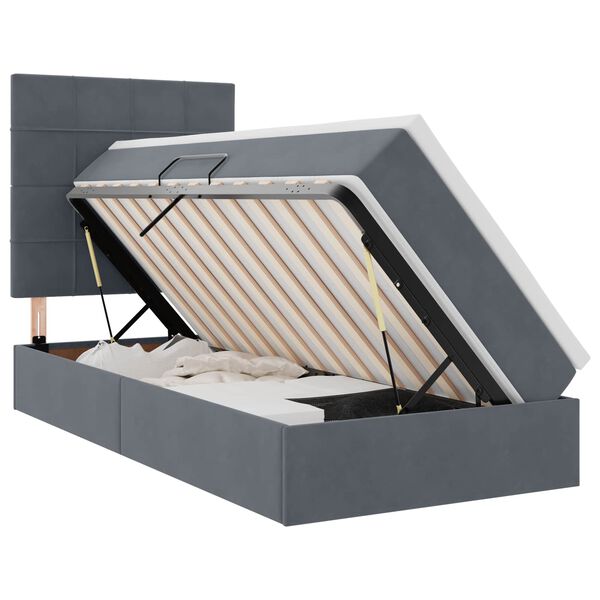 vidaXL Gulta ar uzglabā&scaron;anas vietu un LED Tum&scaron;i pelēks 90 x 200 cm