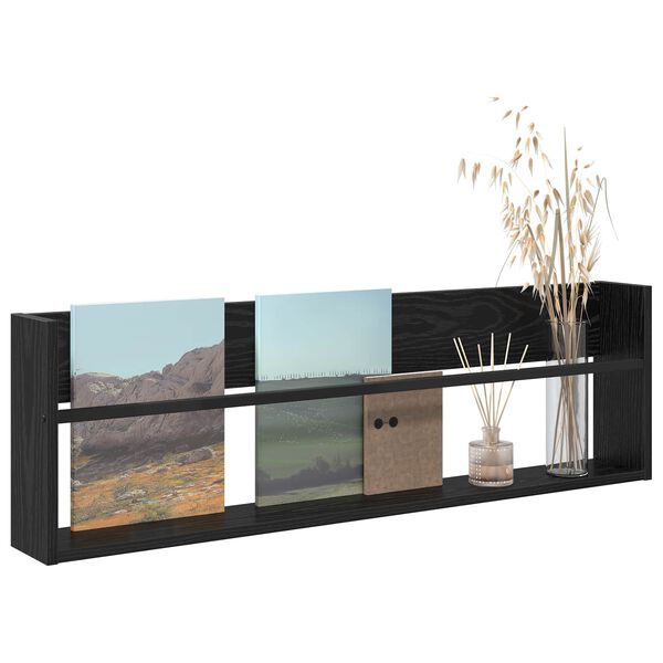 vidaXL Žurnālu statīvs ar plauktu Melns ozolkoks 100 x 12 x 30 cm