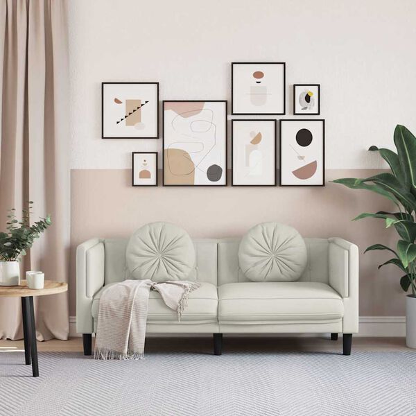 vidaXL divvietīgs dīvāns ar matračiem, krēmkrāsas samts