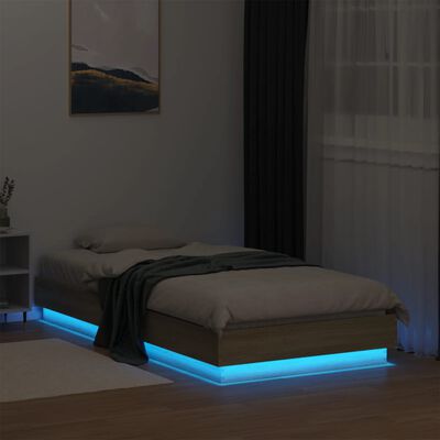 vidaXL gultas rāmis ar LED, koka krāsa, 90x190 cm