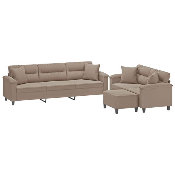 vidaXL trīsdaļīgs dīvānu komplekts ar spilveniem, pelēkbrūns audums