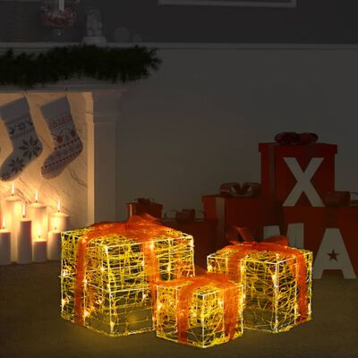vidaXL Ziemassvētku dekorācija, 3 dāvanu kastes, akrils, silti baltas