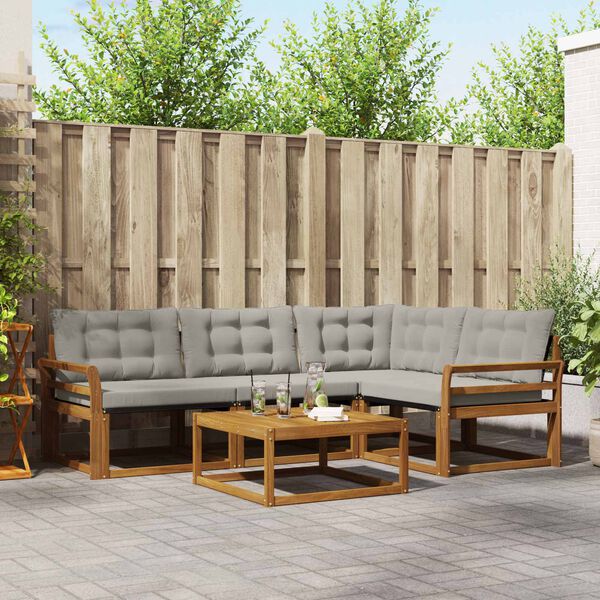 vidaXL Āra dīvānu komplekts ar spilvenu 5 pcs Dabīgs un gai&scaron;i pelēks