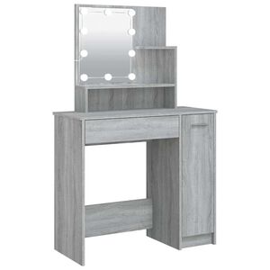 vidaXL spoguļgaldiņ&scaron; ar LED, pelēka ozolkoka krāsa, 86,5x35x136 cm