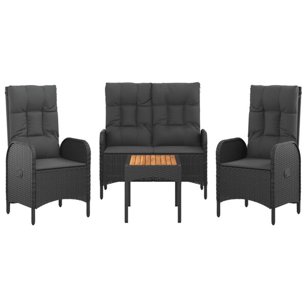 vidaXL 4-daļīgs dārza virtuves mēbeļu komplekts, melna PE rotangpalma