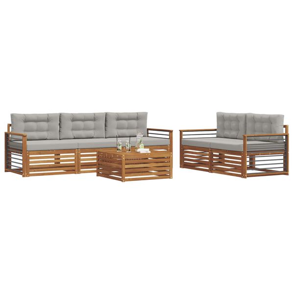 vidaXL Āra dīvānu komplekts ar spilvenu 6 pcs Dabīgs un gai&scaron;i pelēks