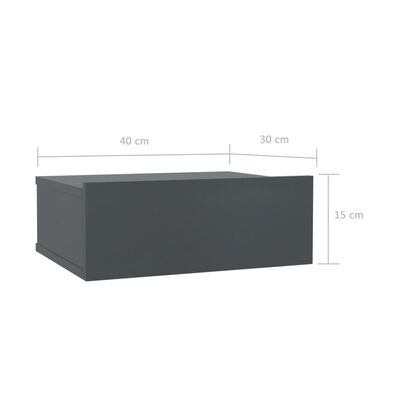 vidaXL naktsskapītis, 40x30x15 cm, stiprināms pie sienas, pelēks