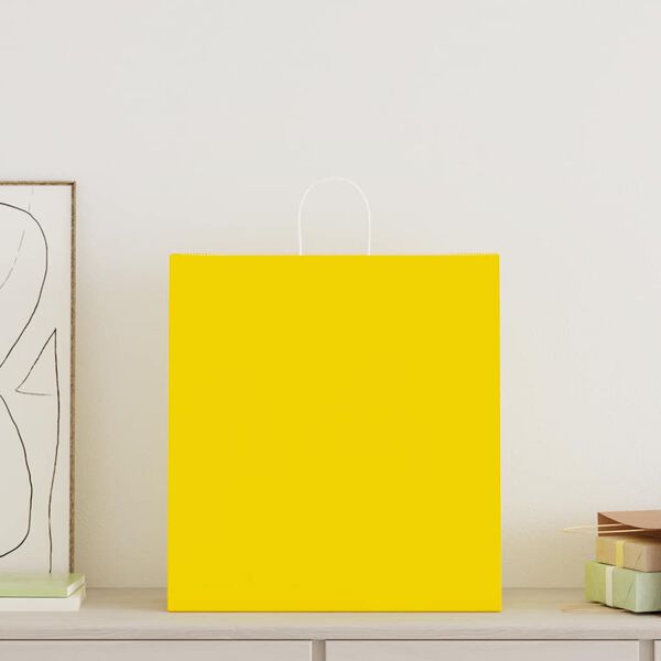 vidaXL papīra maisiņi 250 gab. ar rokturiem, dzelteni, 45x17x48 cm