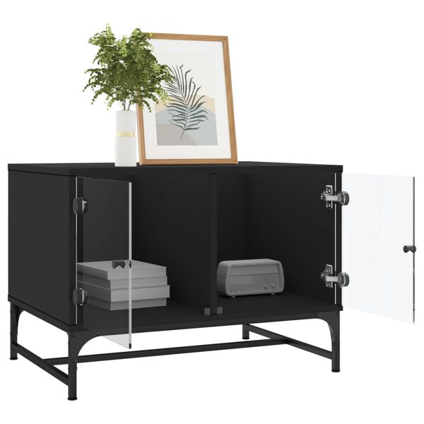 vidaXL kafijas galdiņ&scaron; ar stikla durvīm, melns, 68,5x50x50 cm
