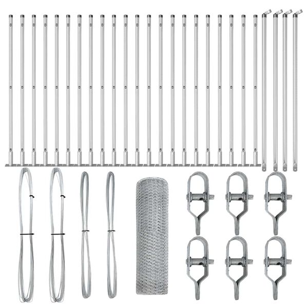 vidaXL Žogs ar stabiem. Sudraba 0.5 x 50 m PVC pārklāts tērauds