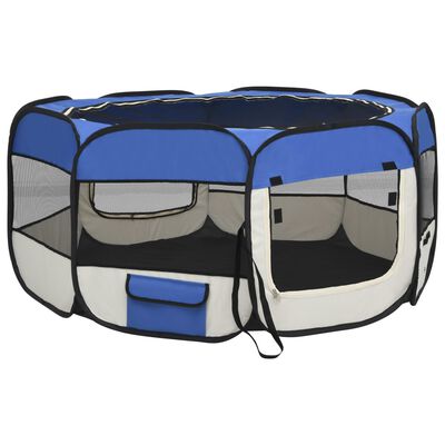 vidaXL saliekama suņu sētiņa, ar somu, zila, 145x145x61 cm