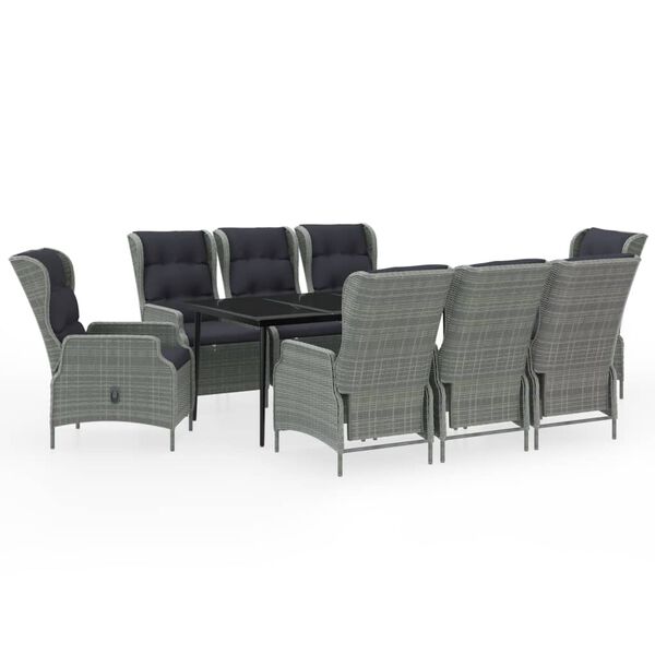 vidaXL 9-daļīgs dārza mēbeļu komplekts, gai&scaron;i pelēks