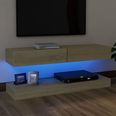 vidaXL TV plaukts ar LED lampiņām, 120x35 cm, ozolkoka krāsā