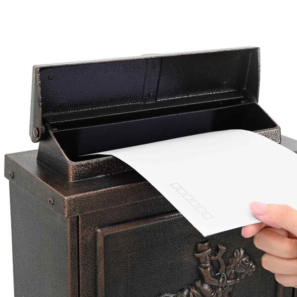 vidaXL Sienas pastkastīte ar uzglabāšanu Bronzas krāsa 29 x 13 x 41 cm