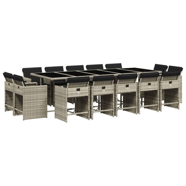 vidaXL 15-daļīgs dārza mēbeļu komplekts ar matračiem, gai&scaron;i pelēka PE