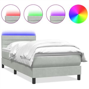 vidaXL atsperu gulta ar matraci, LED, Gai&scaron;i pelēks 80x210 cm samts