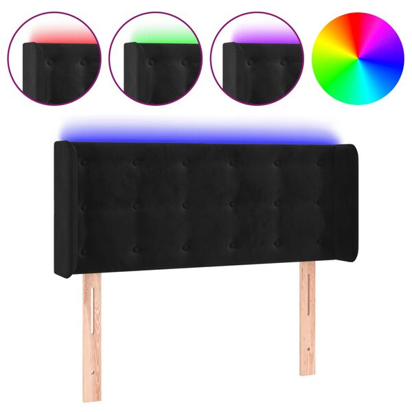 vidaXL gultas galvgalis ar LED, 93x16x78/88 cm, melns samts