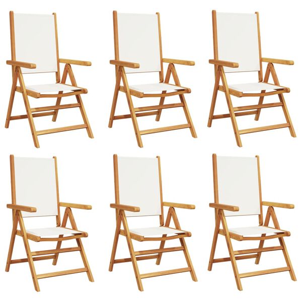 vidaXL atgāžami dārza krēsli, 6 gab., krēmbalts audums un masīvkoks