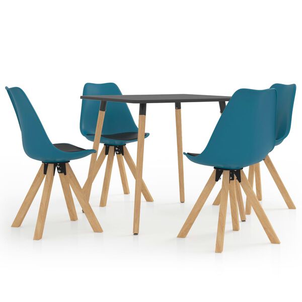 vidaXL 5-daļīgs virtuves mēbeļu komplekts, melns un tirkīzzils