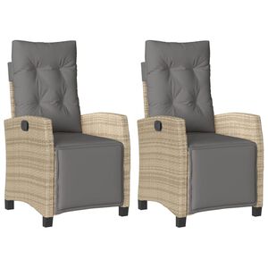 vidaXL dārza krēsli ar kāju balstu, 2 gab., bē&scaron;a PE rotangpalma